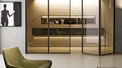 Porta per interni a libro in vetro e alluminio Bond System Unik Antracite di BiHome