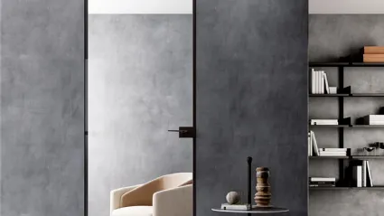 Porta per interni battente Filomuro Crystal Brown in Cristallo Trasparente e alluminio di BiHome