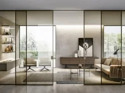 Porta per interni scorrevole in vetro e alluminio Plana System Crystal Bi Brown di BiHome