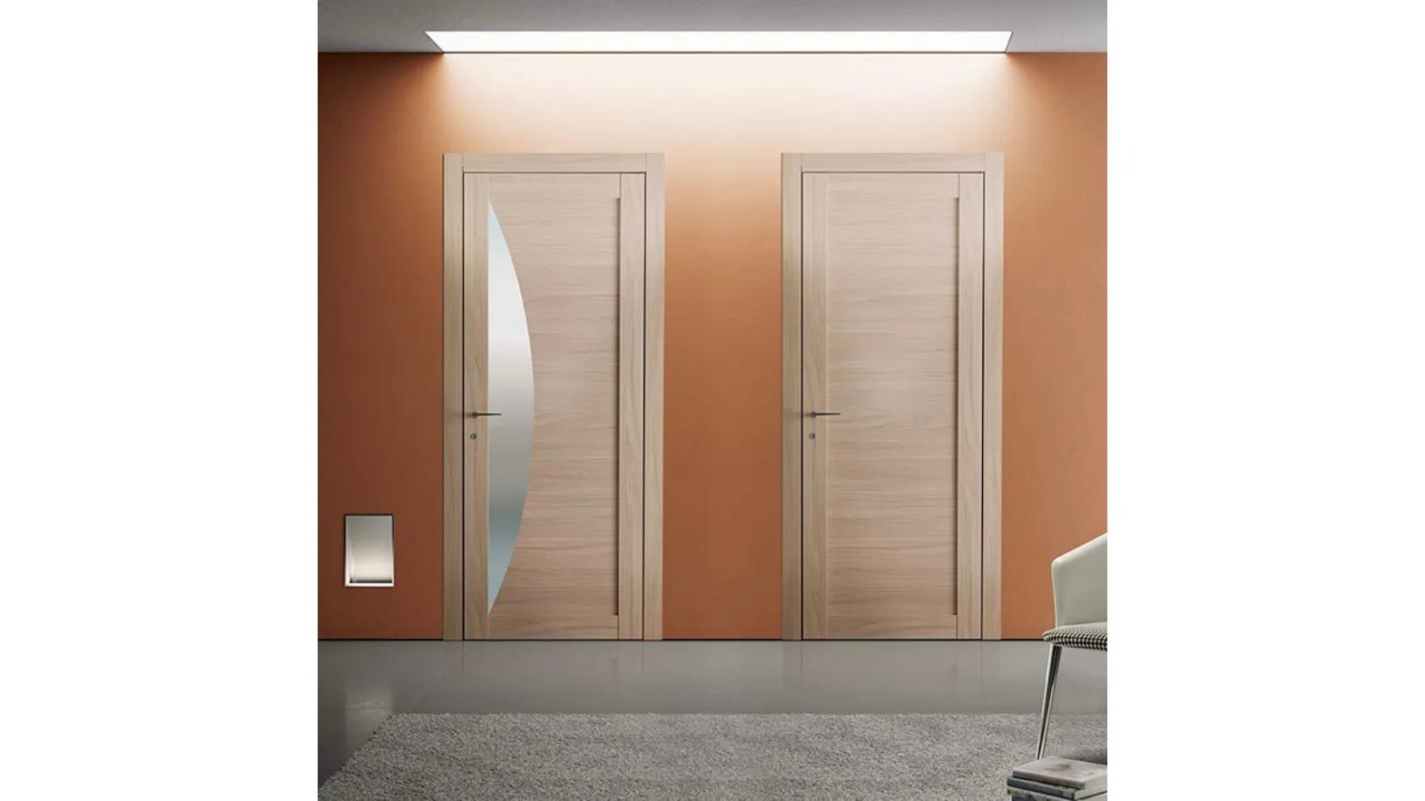 Porta per interni Grafite 334 in laminato con inserto in vetro e 301P in laminato Grano di BiHome