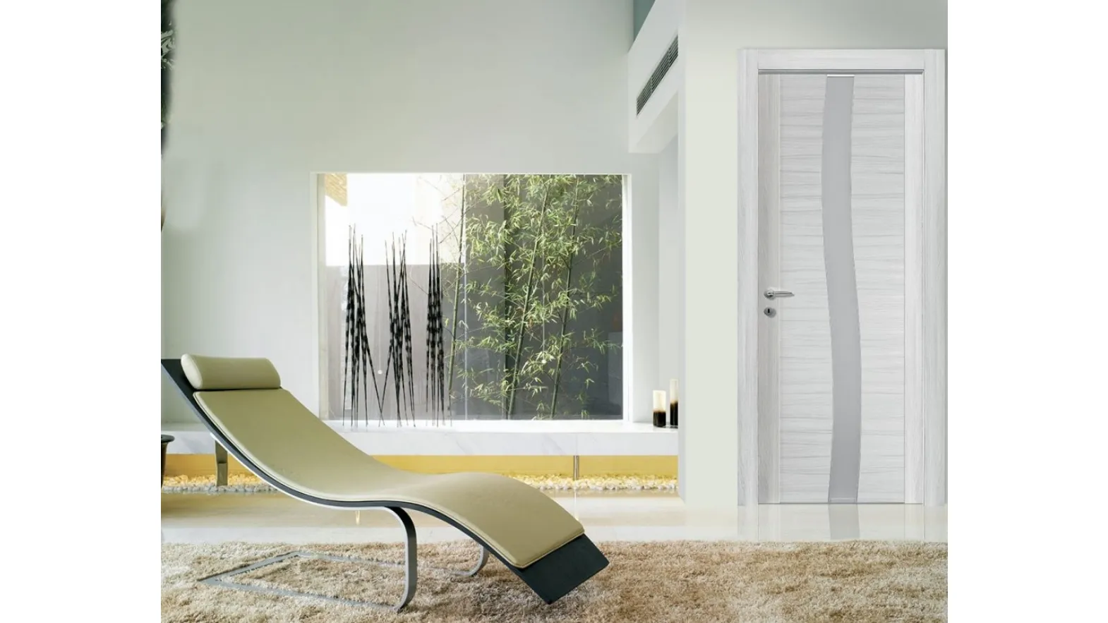 Porta per interni Ideal 07V in legno frassinato bianco con inserto in vetro di Nusco