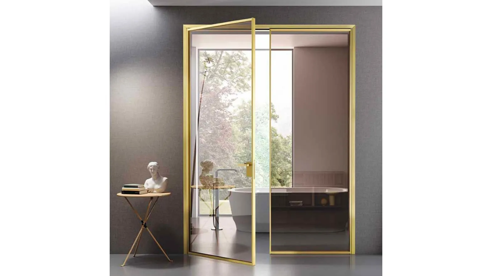 Porta per interni battente in vetro e alluminio Mini Tall Glass Gold di BiHome