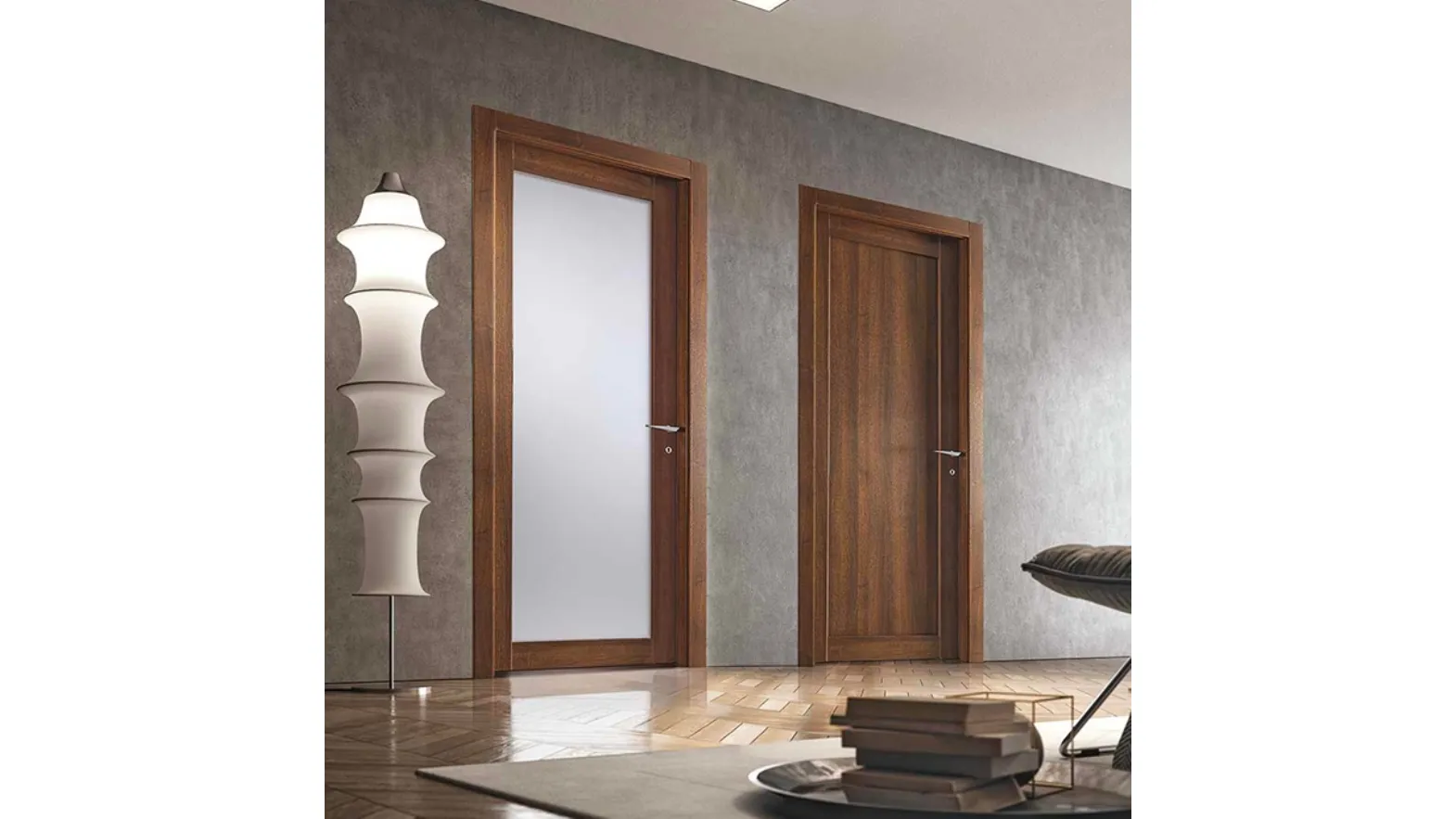 Porta per interni battente Trame 201V in laminato e vetro e 201P in laminato Noce Nazionale di BiHome