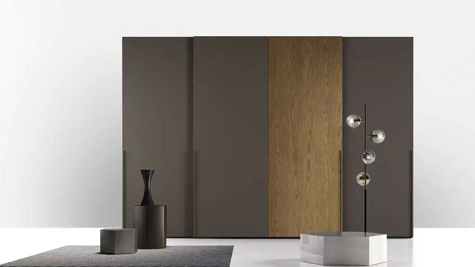 Armadio con ante scorrevoli Libeccio S176 in laccato e impiallacciato rovere di Moretti Compact Giorno Notte