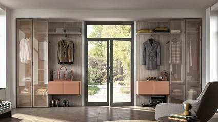 Cabina Armadio con ante battenti in vetro e schienali effetto legno Start su Misura di Clever