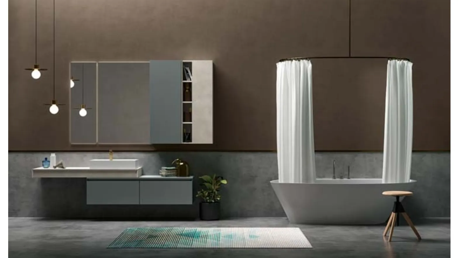 Mobile da Bagno sospeso in laccato carta da zucchero e top in laccato effetto resina 45 01 di Birex