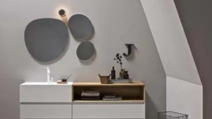 Mobile da Bagno sospeso in laccato bianco opaco e rovere 45 06 di Birex