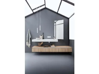 Mobile da Bagno sospeso in melaminico effetto rovere e top in Corian 45 09 di Birex