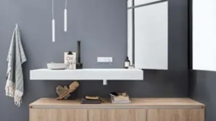 Mobile da Bagno sospeso in melaminico effetto rovere e top in Corian 45 09 di Birex