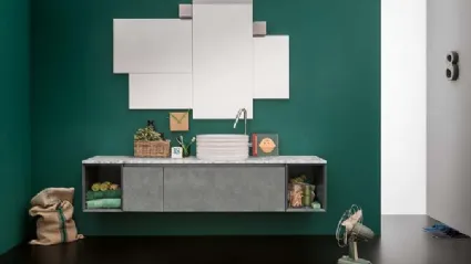 Mobile da Bagno sospeso in laccato metallico e top in marmo bianco di Carrara 45 11 di Birex