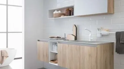 Mobile da Bagno sospeso in melaminico rovere e top in mineral marmo grigio 45 12 di Birex