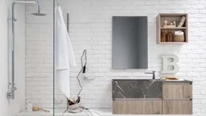 Mobile da Bagno sospeso in melaminico rovere con top e lavabo in marmo grafite 45 13 di Birex