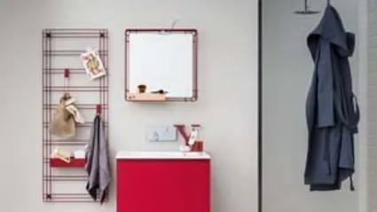 Mobile Bagno da appoggio in melaminico e laccato rosso con top in mineral marmo Acqua e Sapone 04 di Birex