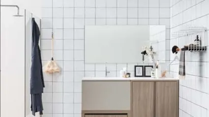 Mobile Bagno da appoggio in melaminico e laccato con top in mineral marmo Acqua e Sapone 05 di Birex