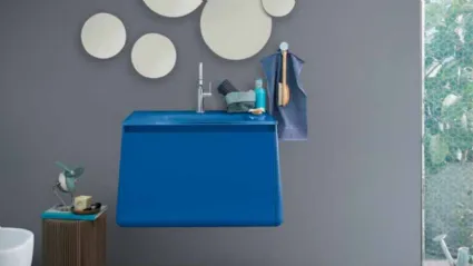 Mobile bagno sospeso di design in laccato opaco blu genziana Campus 05 di Birex