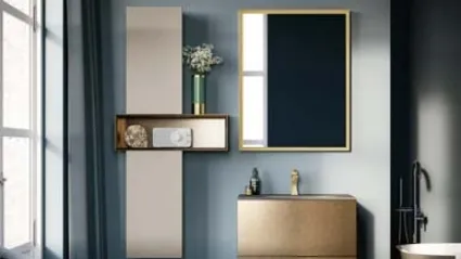 Mobile da Bagno sospeso in laccato metallico e top in vetro grigio seta sabbiato Hosoi 01 di Birex