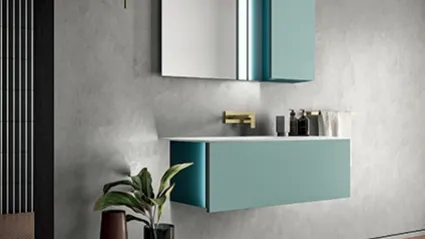 Mobile da Bagno sospeso in laccato e top in Corian Hosoi 03 di Birex