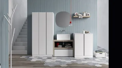 Mobile da Lavanderia in melaminico bianco e lavabo  in ceramica Idrobox 10 di Birex