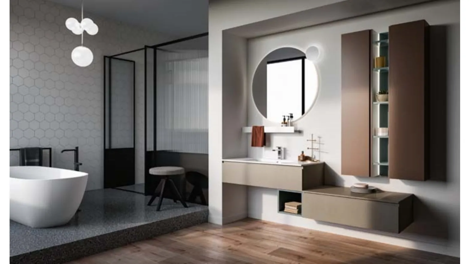 Mobile da bagno sospeso in laccato opaco e melaminico Lapis 03 di Birex