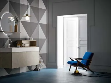 Mobile da Bagno sospeso in laccato metallico e top in Corian Memento 01 di Birex