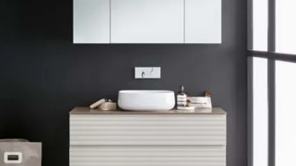 Mobile da Bagno a terra in laccato e metallo con top in marmo Unsui Memento 06 di Birex