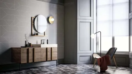 Mobile da Bagno a terra in rovere con top in gres effetto marmo Sidero 01 di Birex
