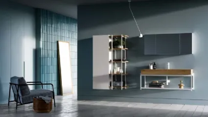 Mobile da Bagno sospeso in HPL laminato rovere e metallo Sidero 02 di Birex