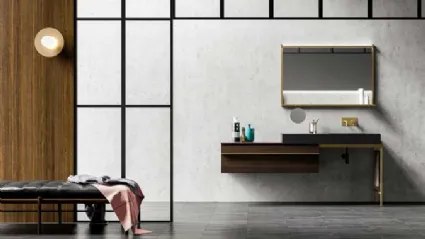 Mobile da Bagno sospeso in rovere e alluminio con top in acciaio Sidero 03 di Birex