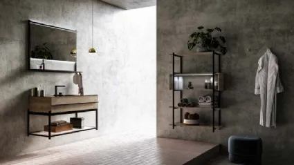 Mobile da Bagno sospeso in rovere e alluminio con top in gres Sidero 05 di Birex