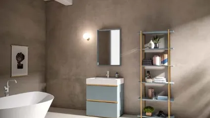 Mobile da Bagno a terra in laccato e alluminio con top in Corian Sidero 11 di Birex
