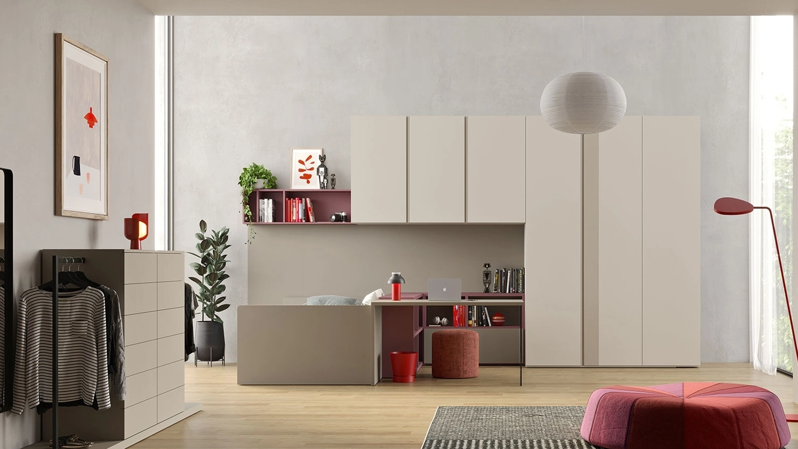 Cameretta lineare a ponte in dekor Avana e Canapa Start P17 di Clever