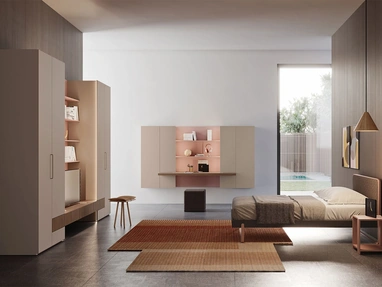 Cameretta componibile per ragazze in melaminico con letto da una piazza e mezza Start T01 di Clever