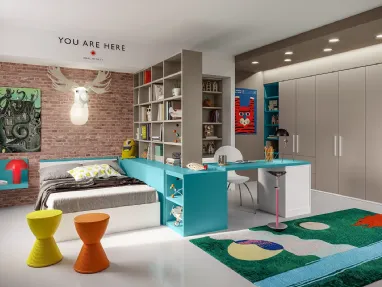 Cameretta componibile Top CM209 con libreria divisoria e scrivania di Giessegi