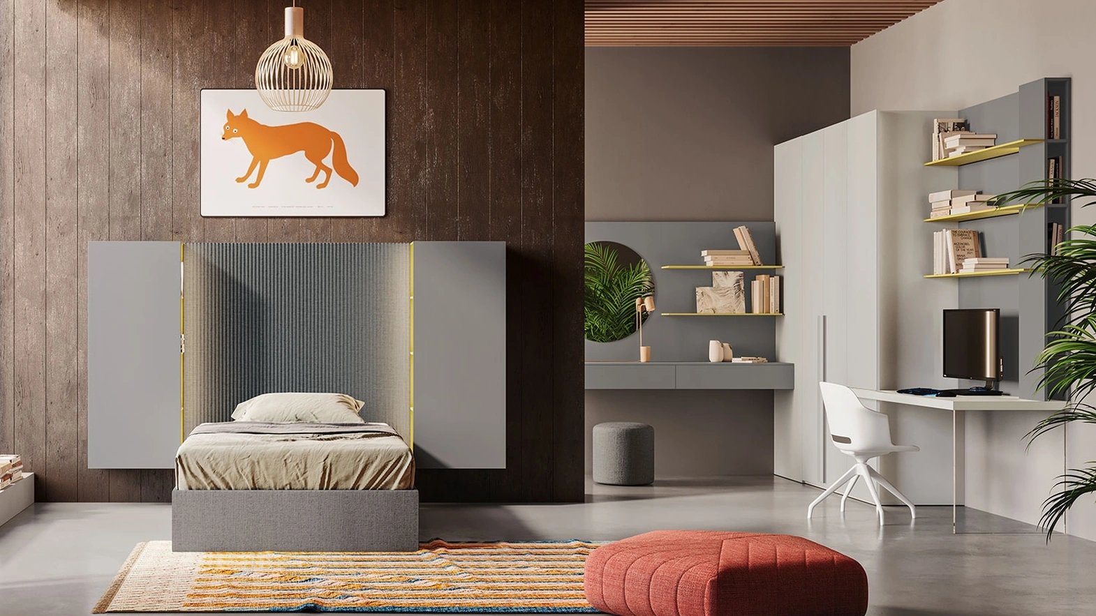Cameretta componibile in laccato opaco e melaminico con letto contenitore Start T11 di Clever