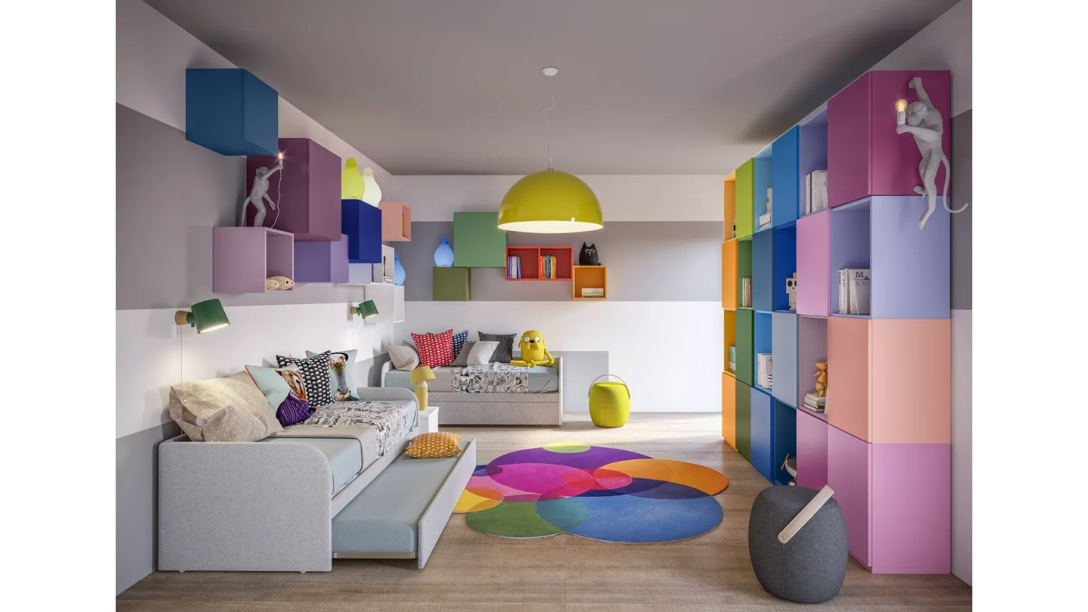 Cameretta Top CM201 con letto e divano letto in laccato opaco satinato dai colori vivaci di Giessegi