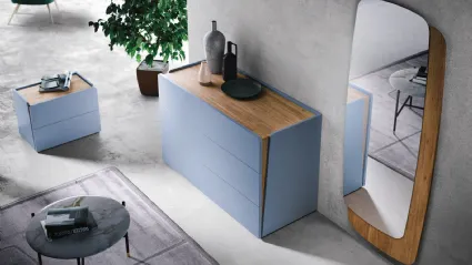 Gruppo Notte Comodino e Comò Sipario Rovere Miele e Blu Colomba di Corso 11