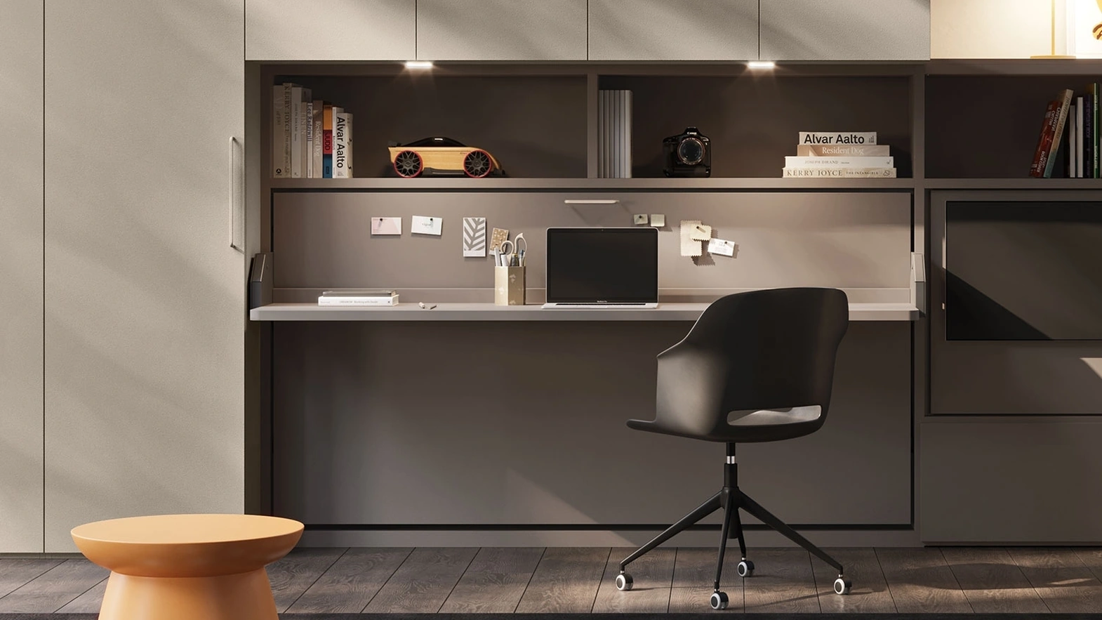 Letto singolo a scomparsa chiuso con scrivania integrata Im 22 12 Hiro in melaminico di Clever