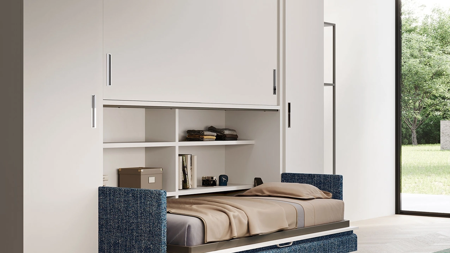 Letto a scomparsa aperto in laccato opaco Bianco Im 22 09 Nikai Armadio Sincro di Clever