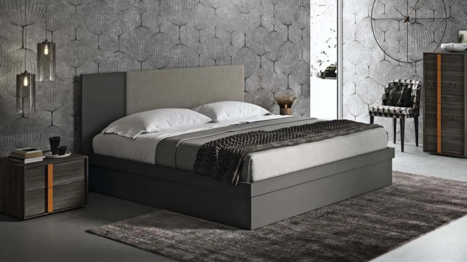 Letto Cube Legno Imbottito con testiera in tessuto di Cinquepuntozero