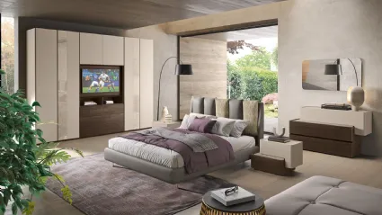 Letto Composizione 04 con testiera imbottita e trapuntata in pelle e tessuto di Corso 11