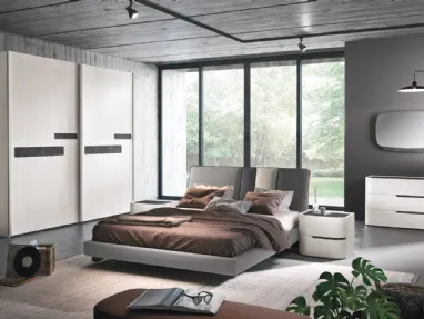 Letto Domino imbottito con testiera rivestito Grigio Luce, grafite e bianco grigio di Corso 11