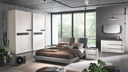 Letto Domino imbottito con testiera rivestito Grigio Luce, grafite e bianco grigio di Corso 11