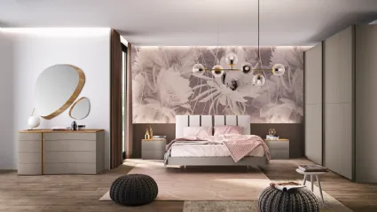 Letto Linea rivestito Similpelle Touch cenere e righe tabacco con ring rovere visone di Corso 11