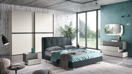 Letto Londra testata cuscino Poker con alamari imbottito rivestito tessuto Verde Ossido di Corso 11