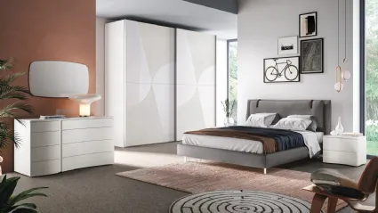 Letto Londra con Testiera imbottita da Cuscino e ring rivestito tessuto grigio luce di Corso 11