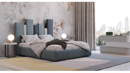 Letto di design in ecovelluto con originale testiera asimmetrica Sidney di Giessegi