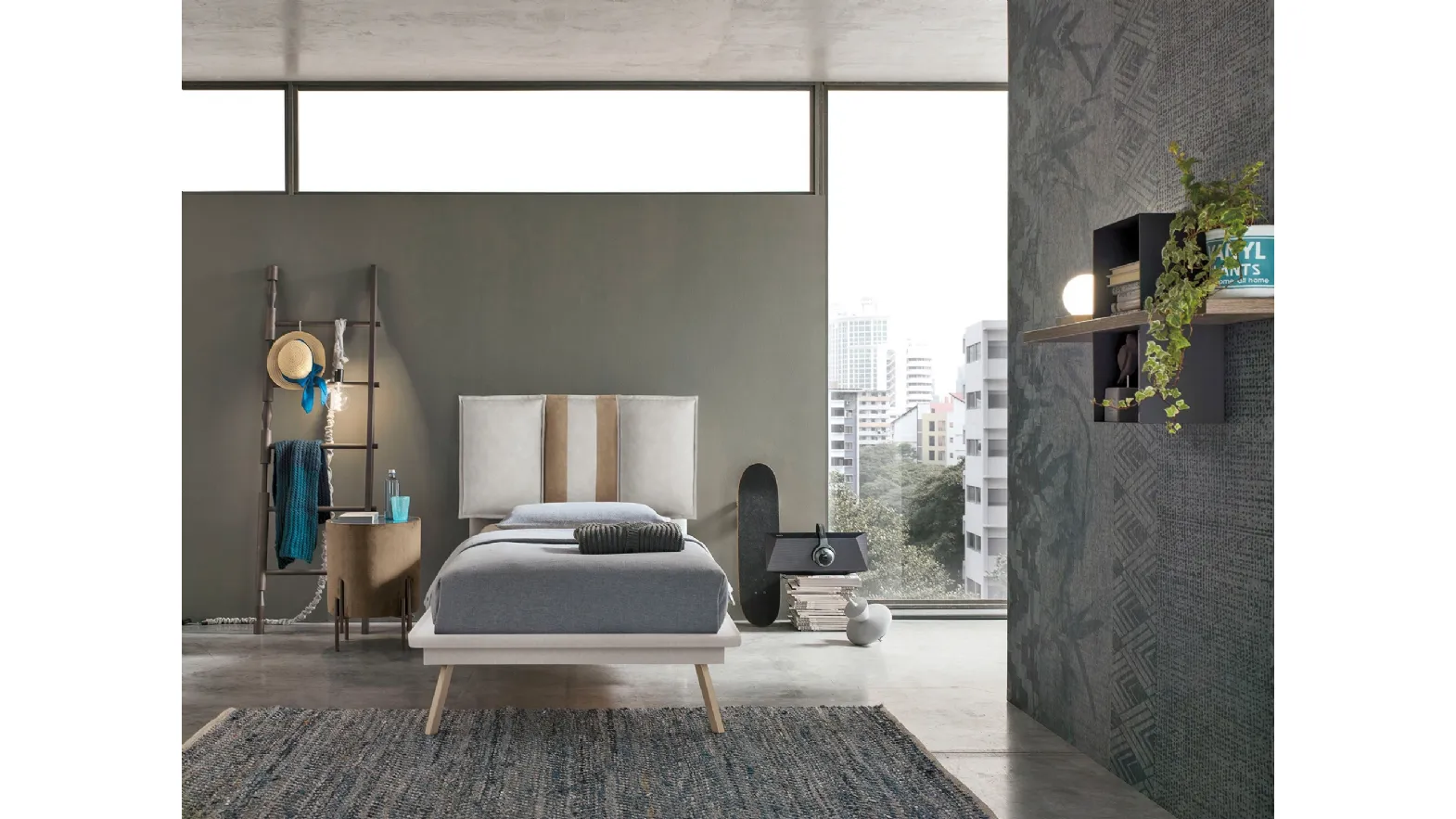 Letto singolo con testiera in tessuto imbottito Santorini di Target Point