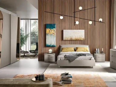 Letto Sipario in rovere visone con cuscino testata tessuto pied de poule Perla Beige di Corso 11