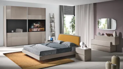 Letto Sipario con cuscino testiera in similpelle Miele e struttura Rovere Visone di Corso 11