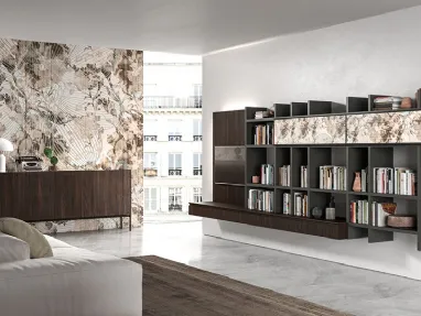 Libreria sospesa BK06 in melaminico e materico rovere di Cinquepuntozero